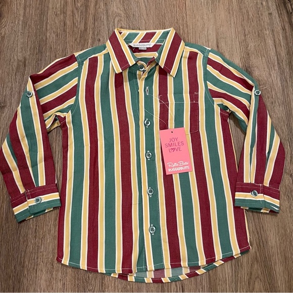 NWT Rugged Butts Button Up Shirt Women’s 4T Colorful Striped Cotton Preppy - Picture 1 of 7